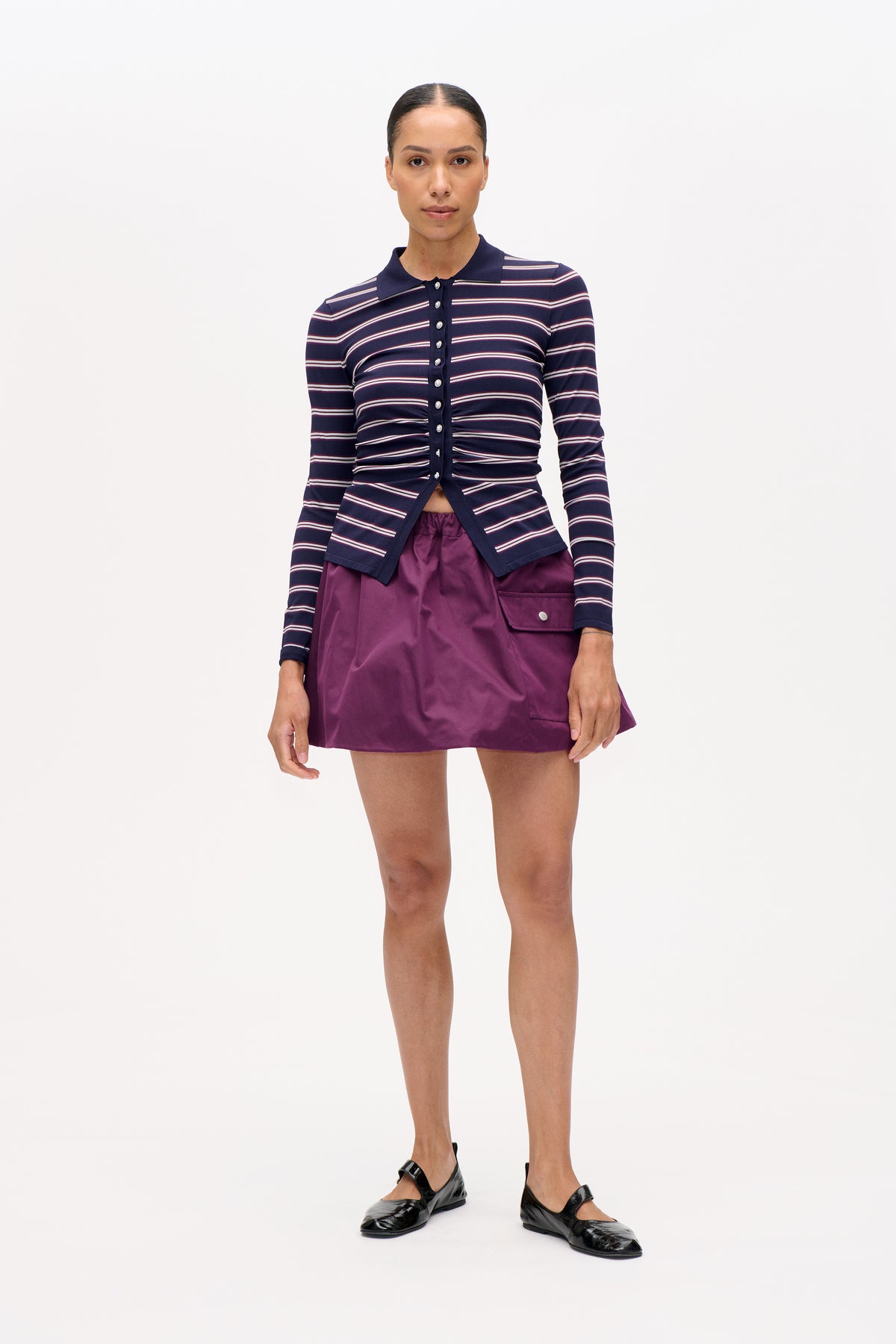 CAMILINE CARDIGAN | Marineblau-Pflaumenfarben gestreift