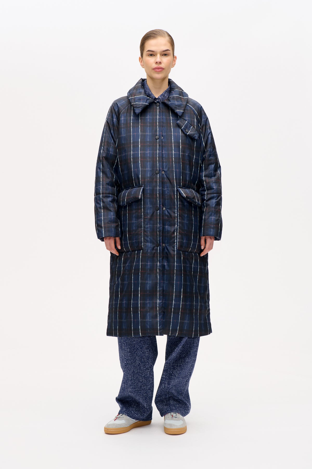 DEANA MANTEL | Marineblau kariert