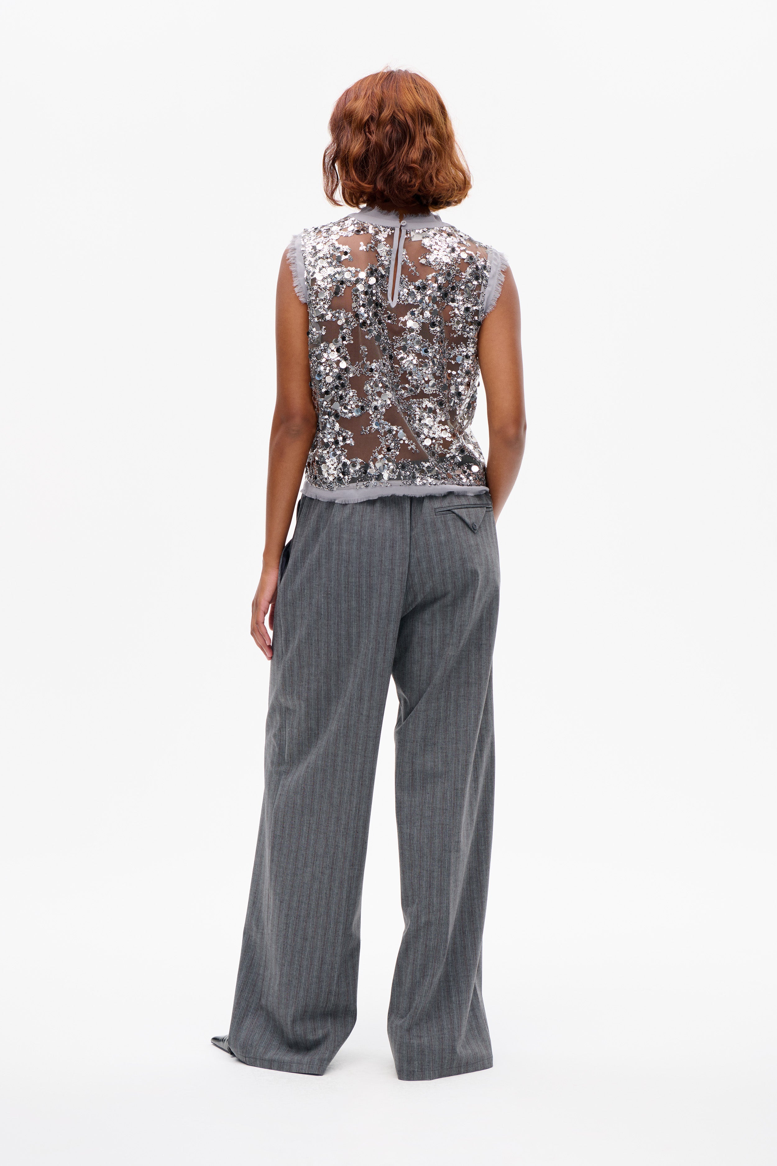 MANIRA BLUSE | Graue Pailletten