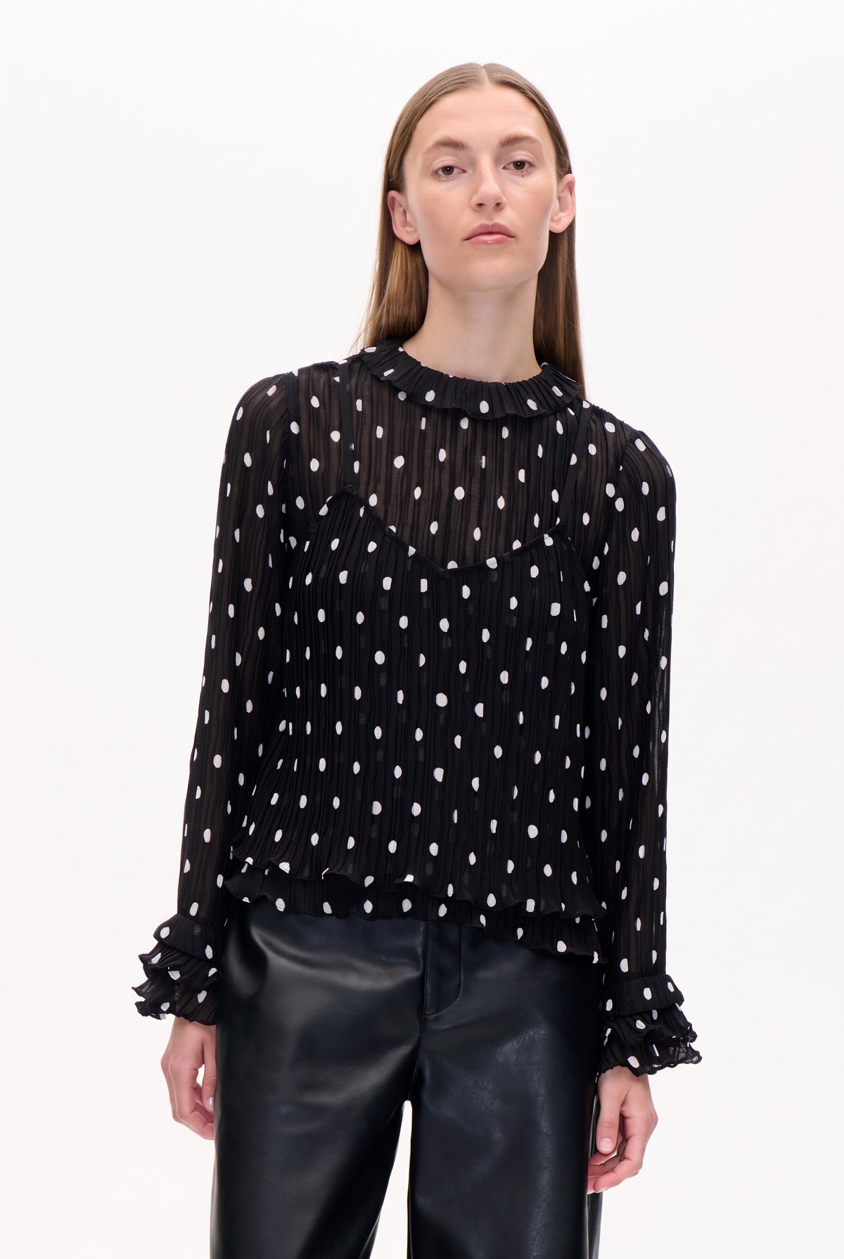 MANAIA BLUSE | Schwarz Crinkle-Punkte
