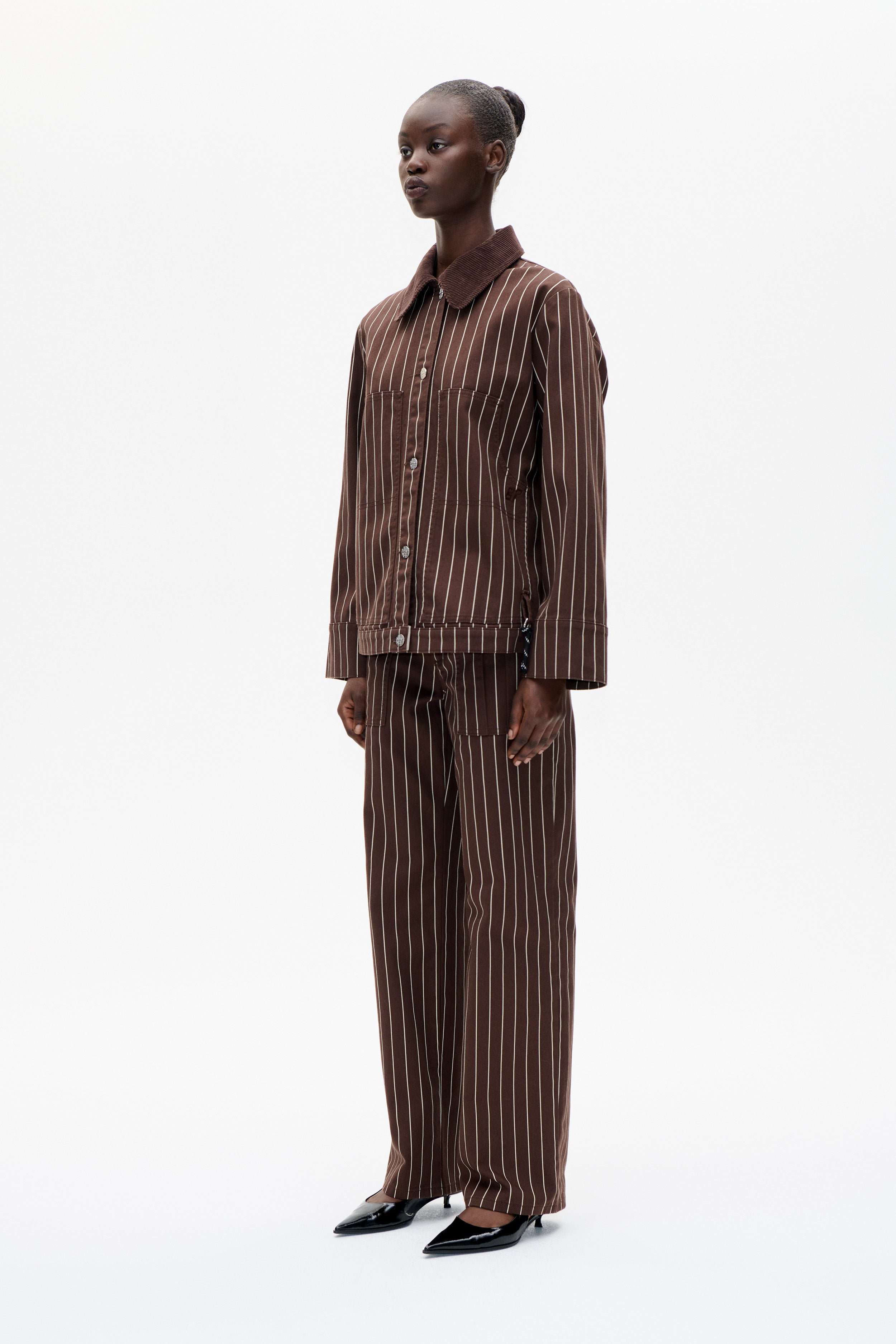 BENILDA JACKET | Creme Brown Pinstripe