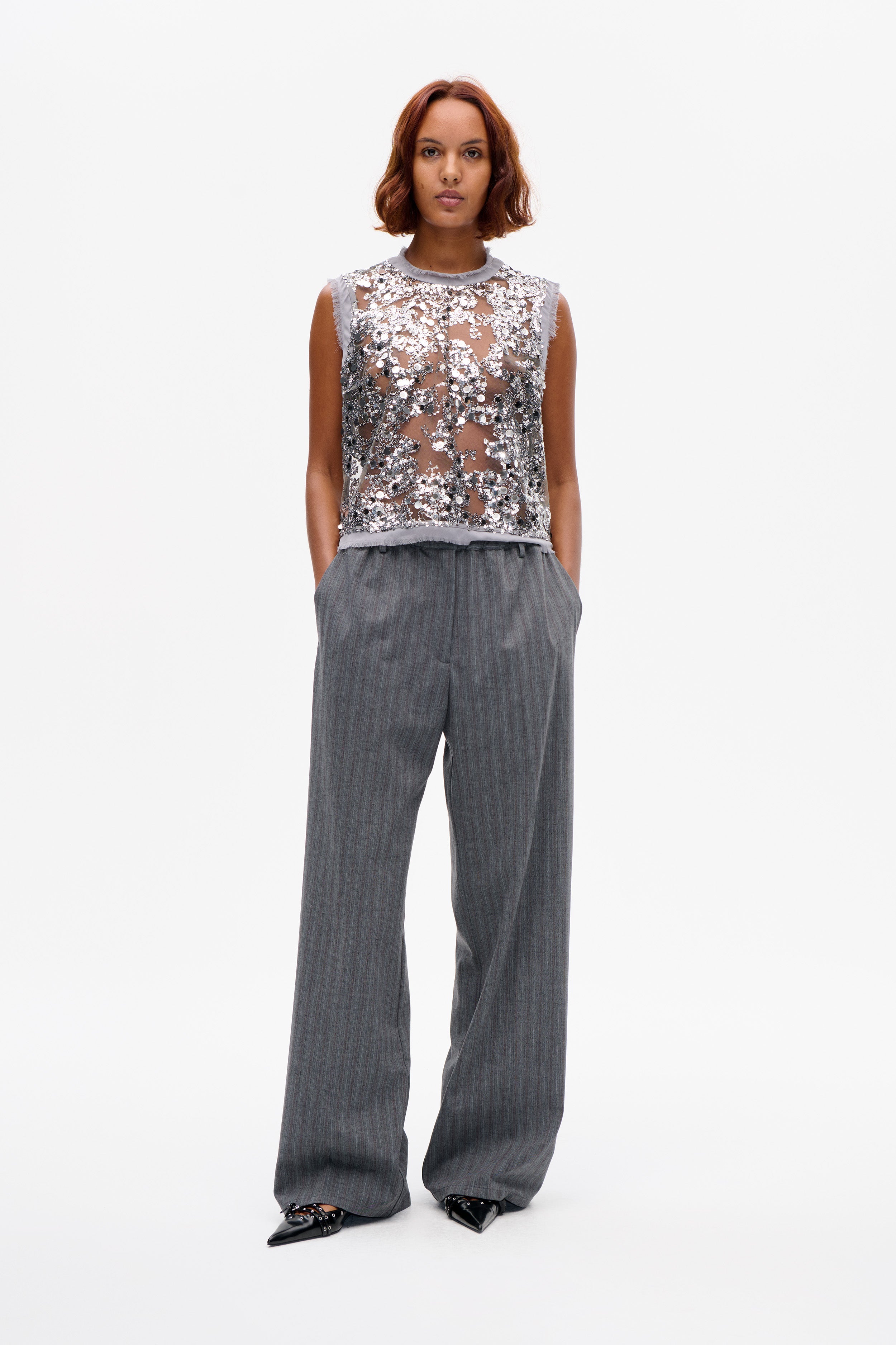 MANIRA BLUSE | Graue Pailletten