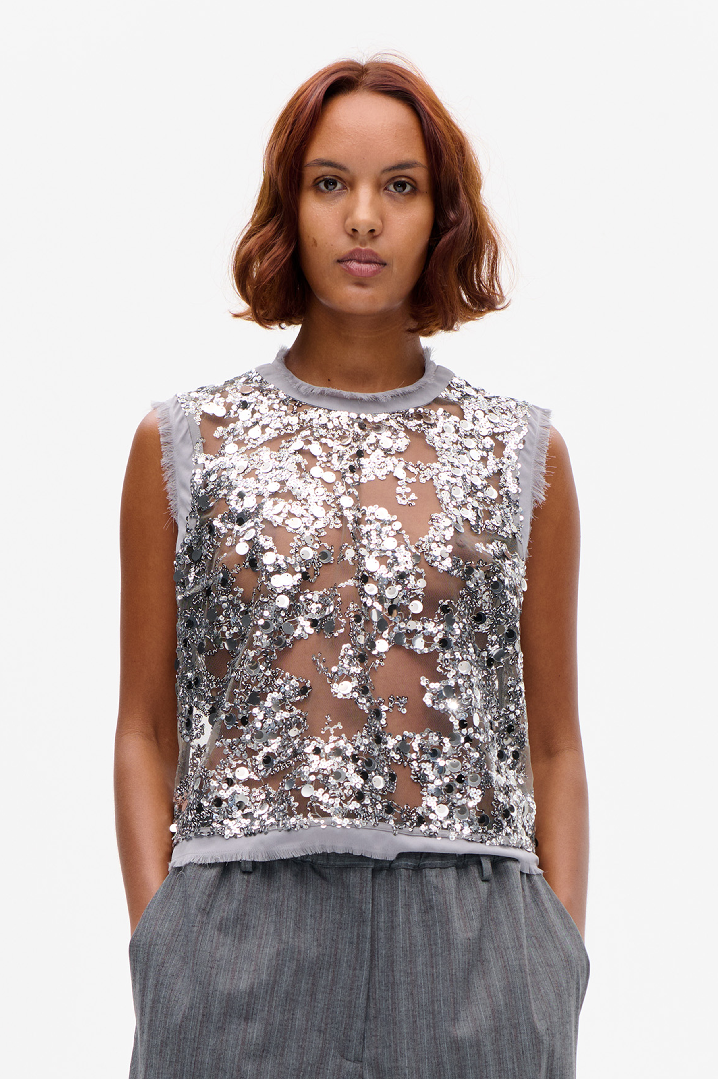 MANIRA BLUSE | Graue Pailletten