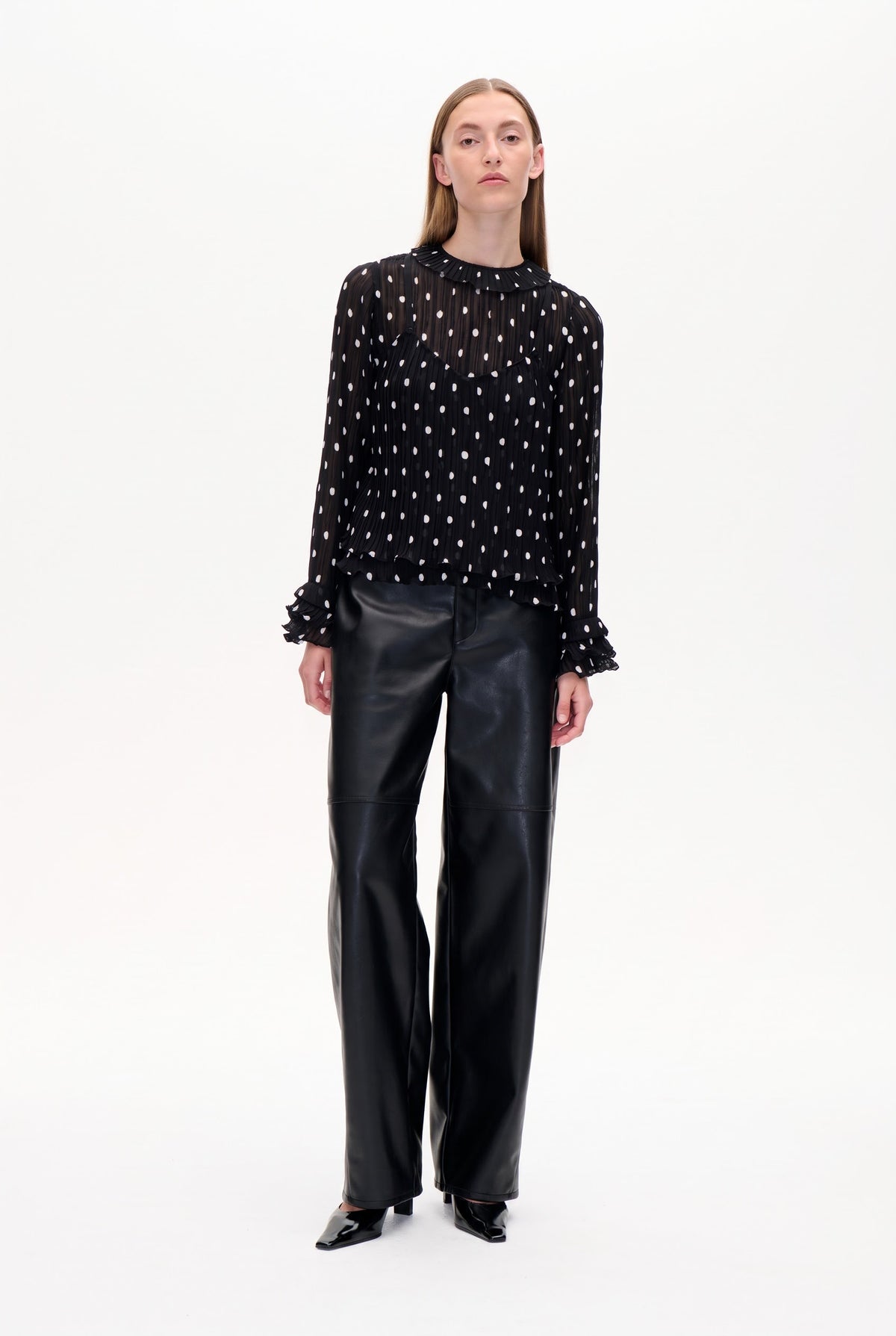 MANAIA BLUSE | Schwarz Crinkle-Punkte